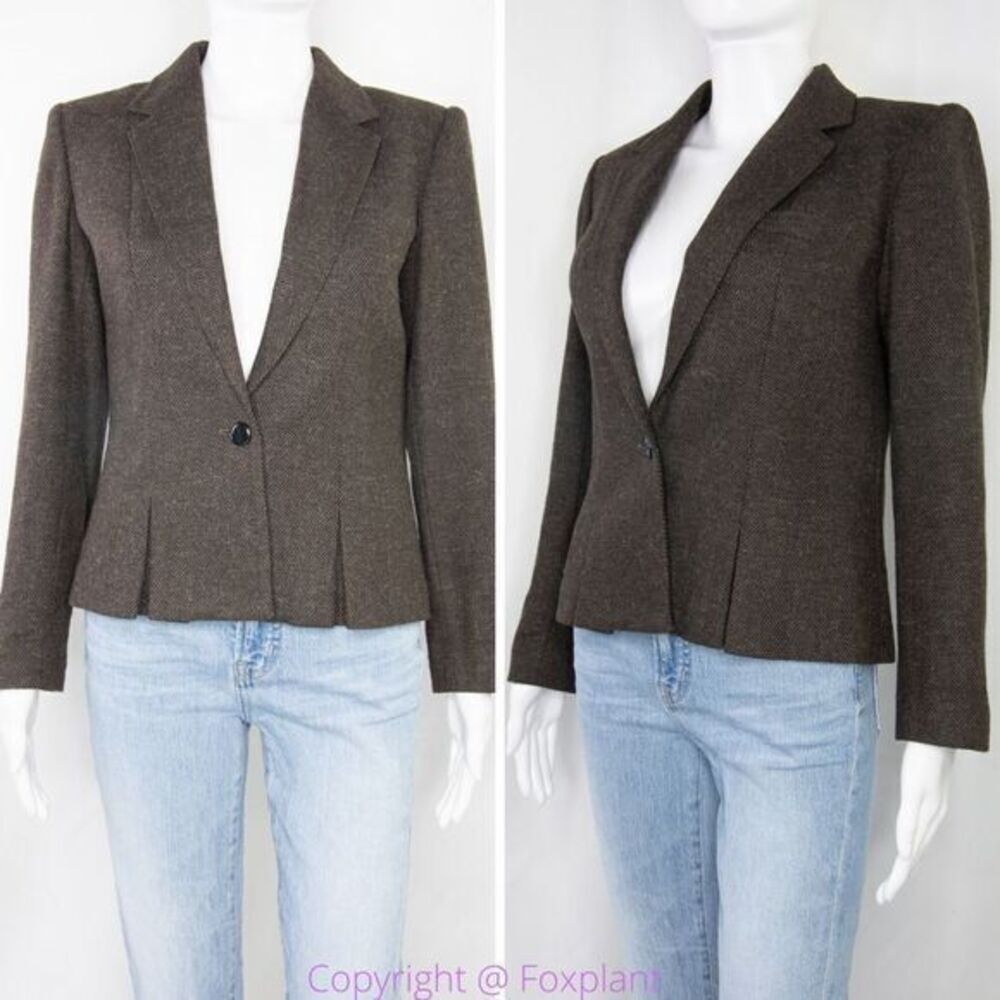 Vintage Sasson Women's Wool Blend one-button Blazer Jacket, color Brown, size 4‎